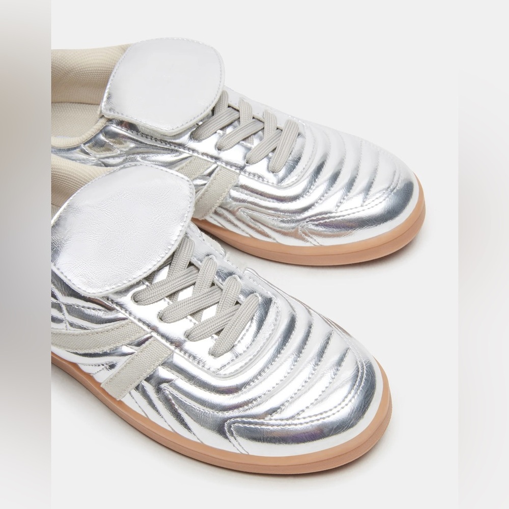 Steve Madden Silver Metallic Low-Top Sneakers with Gum Sole